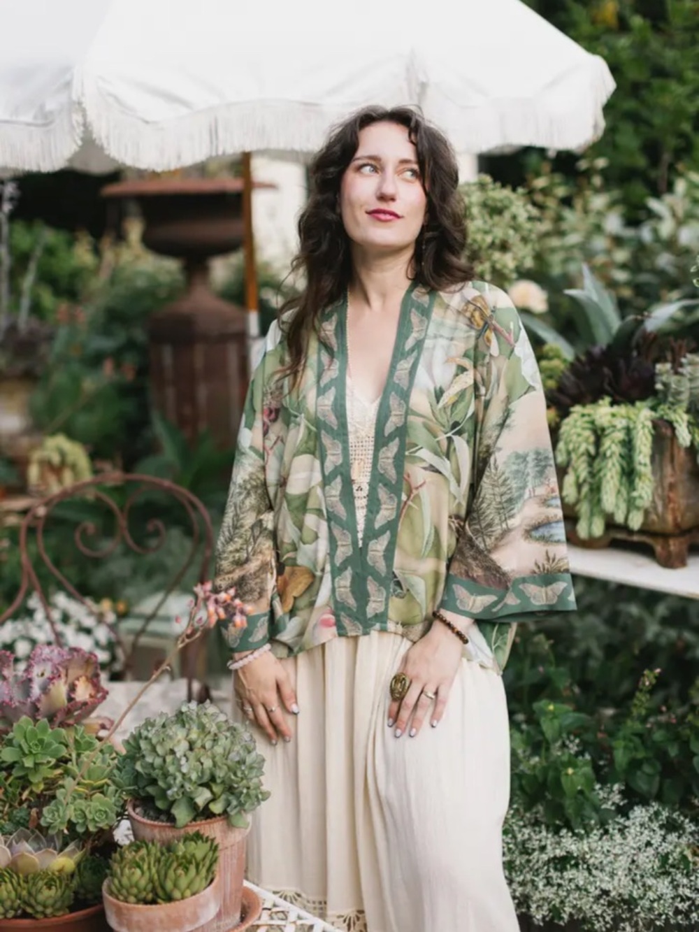 Fleur De Soleil Pixie Crop Kimono w/ Florals & Butterfly - Picture 11 of 12